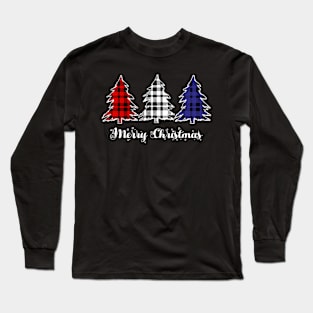 Merry Christmas Trees Red White Blue Plaid Xmas Gift Long Sleeve T-Shirt